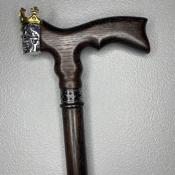 ASTEROM Walking Cane Skull King Crown Handle 35in Oak Wood Ergonomic Handmade - Picture 9 of 15